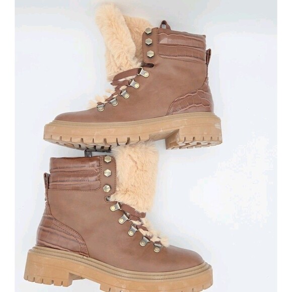 Circus By Sam Eldenman Flora Brown/Snake Print Lug Sole Hiker Boots Size 8.5 - Picture 6 of 9